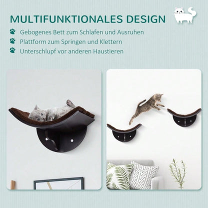 PawHut Katzen Wandliege mit Plüschauflage, Wandmontage Katzenbett & Regal, braun, 41x28x21 cm