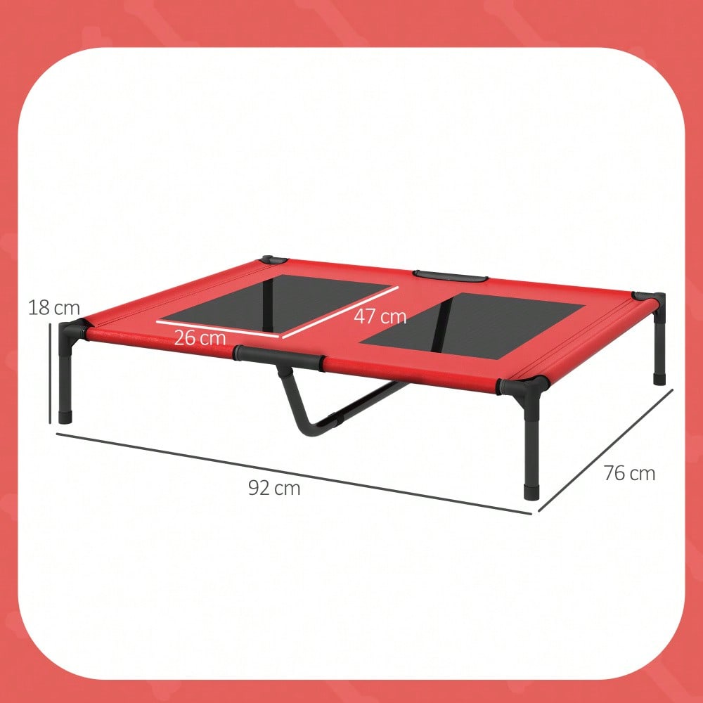 PawHut Erhöhtes Hundebett Haustierbett 92x76x18cm Outdoor Hundeliege atmungsaktiv für große Hunde Camping Oxford Rot