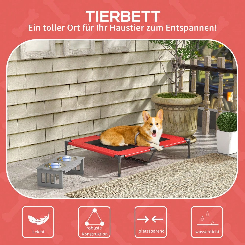 PawHut Erhöhtes Hundebett Haustierbett 92x76x18cm Outdoor Hundeliege atmungsaktiv für große Hunde Camping Oxford Rot