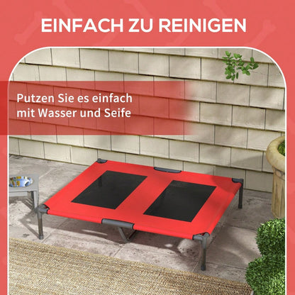 PawHut Erhöhtes Hundebett Haustierbett 92x76x18cm Outdoor Hundeliege atmungsaktiv für große Hunde Camping Oxford Rot