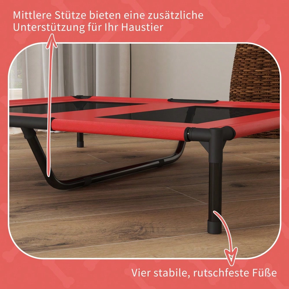 PawHut Erhöhtes Hundebett Haustierbett 92x76x18cm Outdoor Hundeliege atmungsaktiv für große Hunde Camping Oxford Rot