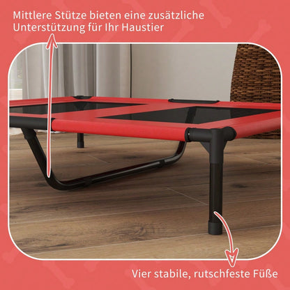 PawHut Erhöhtes Hundebett Haustierbett 92x76x18cm Outdoor Hundeliege atmungsaktiv für große Hunde Camping Oxford Rot