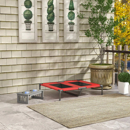 PawHut Erhöhtes Hundebett Haustierbett 92x76x18cm Outdoor Hundeliege atmungsaktiv für große Hunde Camping Oxford Rot