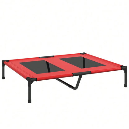 PawHut Erhöhtes Hundebett Haustierbett 92x76x18cm Outdoor Hundeliege atmungsaktiv für große Hunde Camping Oxford Rot