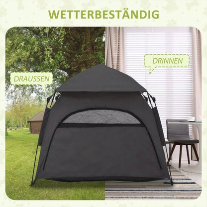 PawHut Haustierzelt, Hundezelt, Katzenhaus im Freien, Hundehaus mit Meshfenster, Hunde Tipi Zelt mit Tragetasche, Sonnendach für Hinterhof, Wohnzimmer, Dunkelgrau