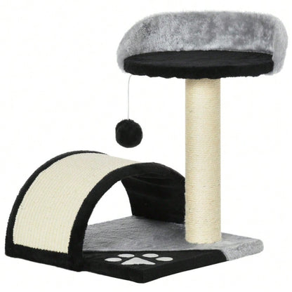 PawHut Kratzbaum für Katzen, Katzenturm mit 2 Spielbällen, Kratzbrett und Sisalstämmen, Kletterbaum für kleine bis mittelgroße Katzen, Katzenmöbel für die Wohnung, 46 cm Höhe, Schwarz