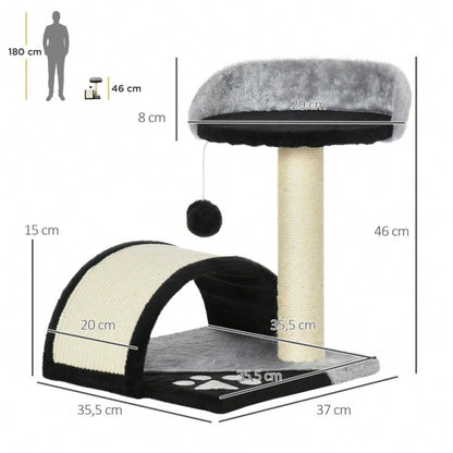 PawHut Kratzbaum für Katzen, Katzenturm mit 2 Spielbällen, Kratzbrett und Sisalstämmen, Kletterbaum für kleine bis mittelgroße Katzen, Katzenmöbel für die Wohnung, 46 cm Höhe, Schwarz