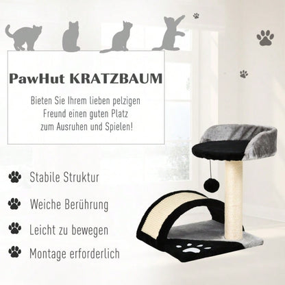 PawHut Kratzbaum für Katzen, Katzenturm mit 2 Spielbällen, Kratzbrett und Sisalstämmen, Kletterbaum für kleine bis mittelgroße Katzen, Katzenmöbel für die Wohnung, 46 cm Höhe, Schwarz