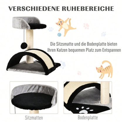 PawHut Kratzbaum für Katzen, Katzenturm mit 2 Spielbällen, Kratzbrett und Sisalstämmen, Kletterbaum für kleine bis mittelgroße Katzen, Katzenmöbel für die Wohnung, 46 cm Höhe, Schwarz