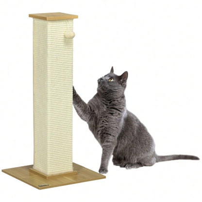 PawHut Hoher Kratzbaum für Katzen mit Spielzeug, Kratztonne, Kletterbaum mit Sisalstämmen und Liegefläche, Katzenmöbel für Wohnung, 80 cm Höhe, Beige + Natur