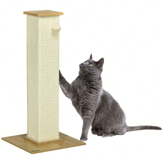PawHut Hoher Kratzbaum für Katzen mit Spielzeug, Kratztonne, Kletterbaum mit Sisalstämmen und Liegefläche, Katzenmöbel für Wohnung, 80 cm Höhe, Beige + Natur