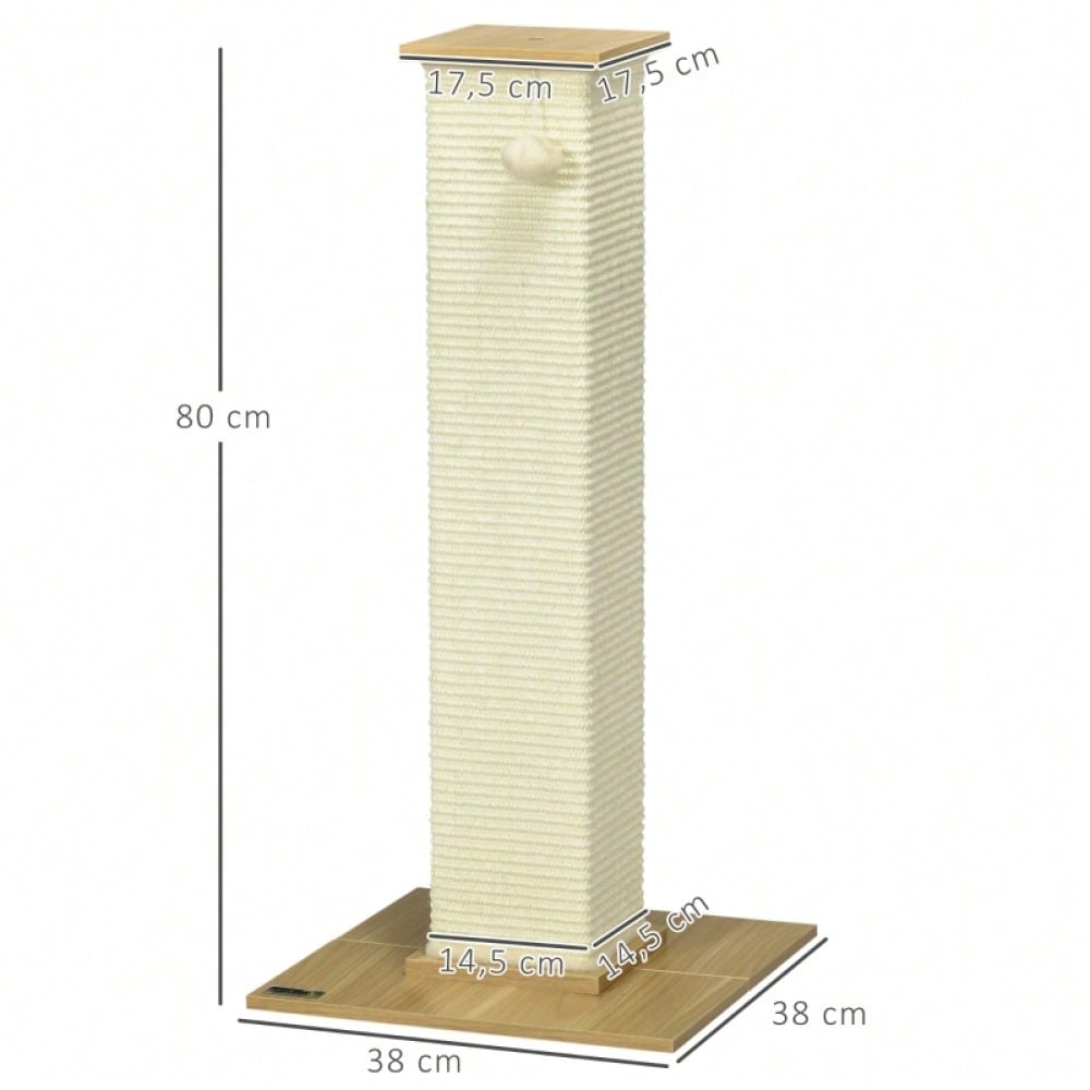 PawHut Hoher Kratzbaum für Katzen mit Spielzeug, Kratztonne, Kletterbaum mit Sisalstämmen und Liegefläche, Katzenmöbel für Wohnung, 80 cm Höhe, Beige + Natur
