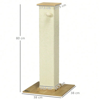 PawHut Hoher Kratzbaum für Katzen mit Spielzeug, Kratztonne, Kletterbaum mit Sisalstämmen und Liegefläche, Katzenmöbel für Wohnung, 80 cm Höhe, Beige + Natur