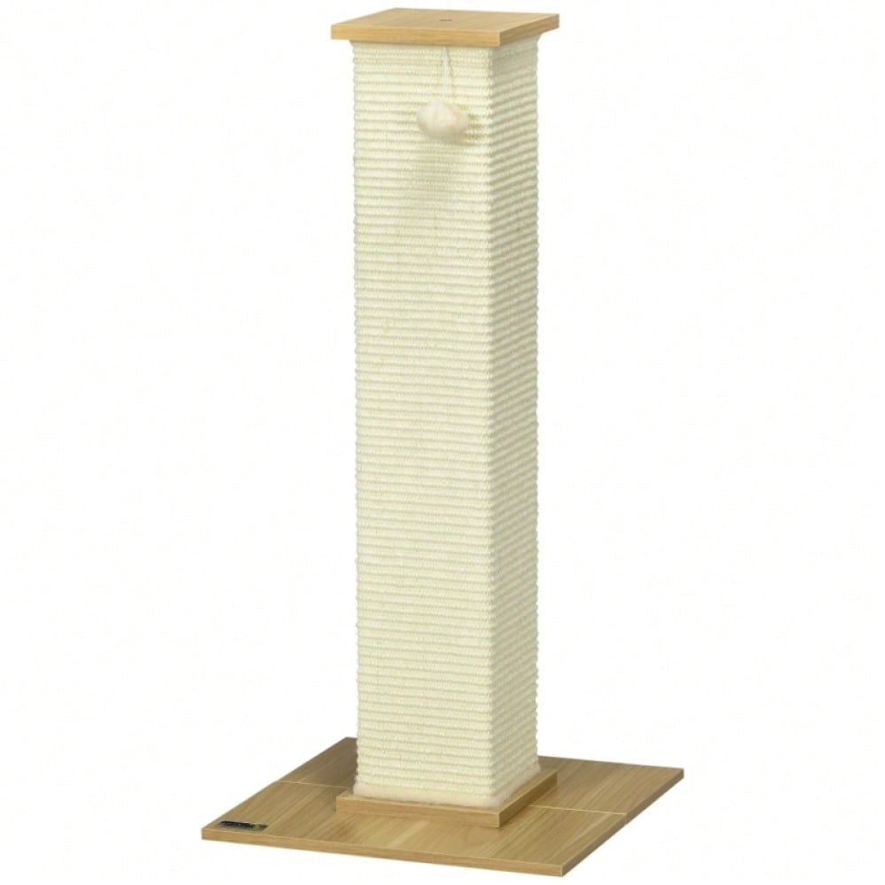 PawHut Hoher Kratzbaum für Katzen mit Spielzeug, Kratztonne, Kletterbaum mit Sisalstämmen und Liegefläche, Katzenmöbel für Wohnung, 80 cm Höhe, Beige + Natur