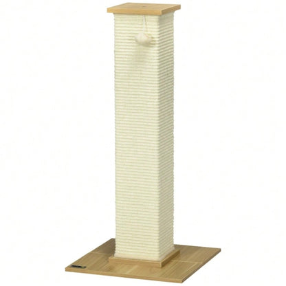 PawHut Hoher Kratzbaum für Katzen mit Spielzeug, Kratztonne, Kletterbaum mit Sisalstämmen und Liegefläche, Katzenmöbel für Wohnung, 80 cm Höhe, Beige + Natur