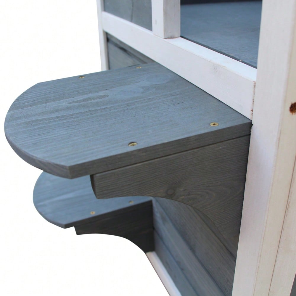 PawHut Katzenhaus mit 2 Etagen, Katzenvilla mit Asphaltdach, Treppe, Fenster und Spielbereich aus Tannenholz, Für Innen & Außen, Katzenzubehör, Maße: 51x51x81cm, Grau