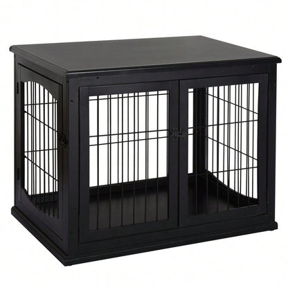 PawHut 2-in-1 Hundehaus mit Tischplatte, Höhe: 81 cm, Kleintierheim aus MDF & Metall für Innen, Tierkäfig mit Flachdach als side table, Für kleine Hunde & Kleintiere, Schwarz
