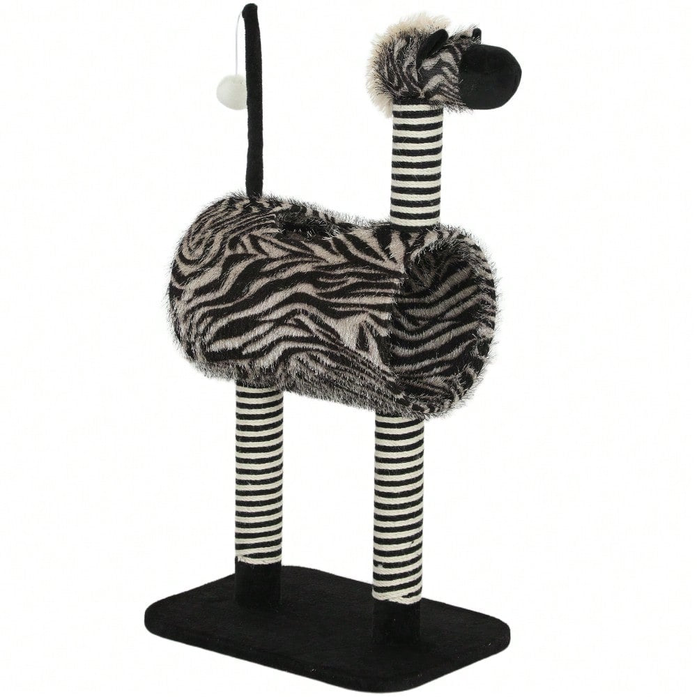 PawHut Kratzbaum mit Katzentunnel, Zebra Design Kratzbaum mit Sisalstämmen, Katzen Spielzeug für kleine bis mittelgroße Katzen, Katzenmöbel für die Wohnung, 93 cm Höhe, Schwarz Weiß