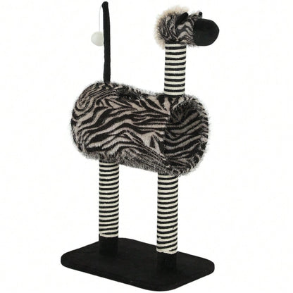 PawHut Kratzbaum mit Katzentunnel, Zebra Design Kratzbaum mit Sisalstämmen, Katzen Spielzeug für kleine bis mittelgroße Katzen, Katzenmöbel für die Wohnung, 93 cm Höhe, Schwarz Weiß