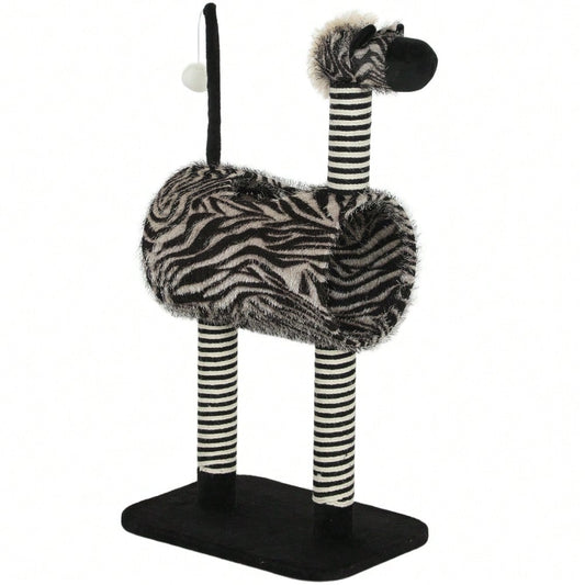 PawHut Kratzbaum mit Katzentunnel, Zebra Design Kratzbaum mit Sisalstämmen, Katzen Spielzeug für kleine bis mittelgroße Katzen, Katzenmöbel für die Wohnung, 93 cm Höhe, Schwarz Weiß