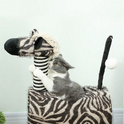 PawHut Kratzbaum mit Katzentunnel, Zebra Design Kratzbaum mit Sisalstämmen, Katzen Spielzeug für kleine bis mittelgroße Katzen, Katzenmöbel für die Wohnung, 93 cm Höhe, Schwarz Weiß