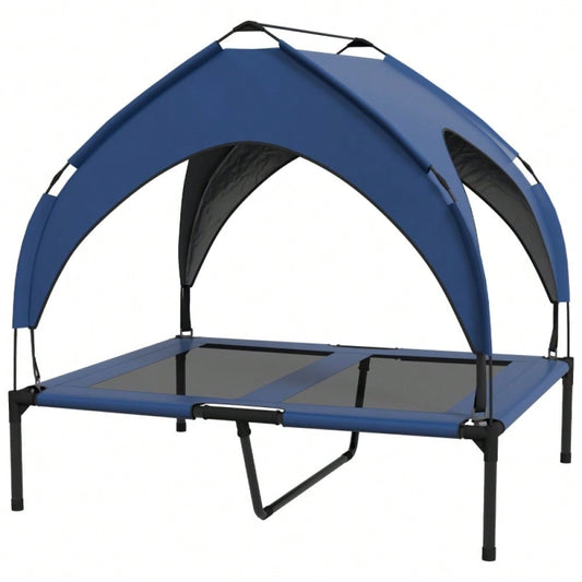 PawHut Hundebett mit Dach, wasserabweisendes & atmungsaktives Hundesofa für Hunde bis 30 kg, Kuschelbett mit Zierkissen, 91 x 76 x 89 cm, Dunkelblau