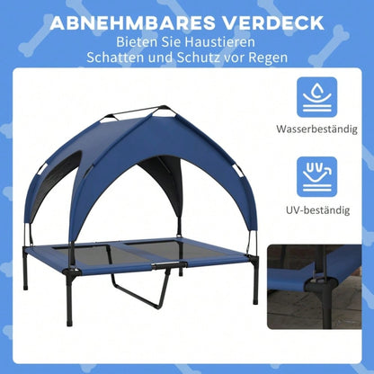 PawHut Hundebett mit Dach, wasserabweisendes & atmungsaktives Hundesofa für Hunde bis 30 kg, Kuschelbett mit Zierkissen, 91 x 76 x 89 cm, Dunkelblau