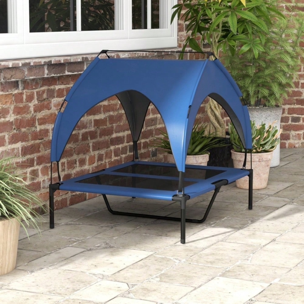 PawHut Hundebett mit Dach, wasserabweisendes & atmungsaktives Hundesofa für Hunde bis 30 kg, Kuschelbett mit Zierkissen, 91 x 76 x 89 cm, Dunkelblau