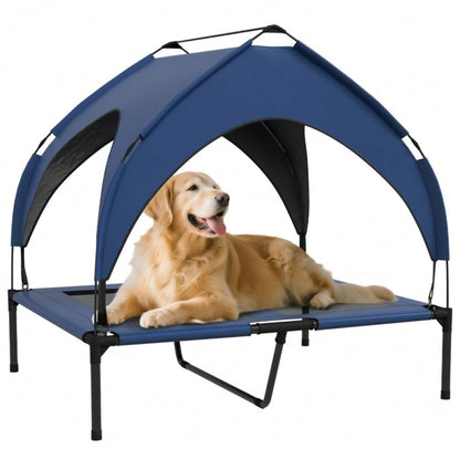 PawHut Hundebett mit Dach, wasserabweisendes & atmungsaktives Hundesofa für Hunde bis 30 kg, Kuschelbett mit Zierkissen, 91 x 76 x 89 cm, Dunkelblau