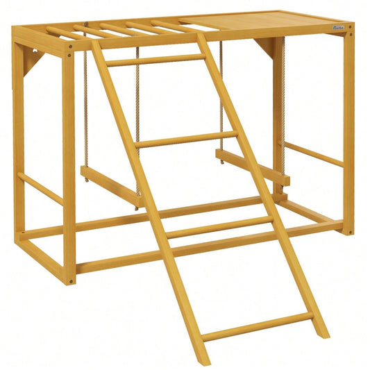 PawHut Hühner Spielgerüst aus Naturholz mit Schaukel & Leiter, Klettergerüst für 3-4 Hühner, Hühnerspielplatz mit Sitzstangen, Für innen & außen, Hühnerzubehör
