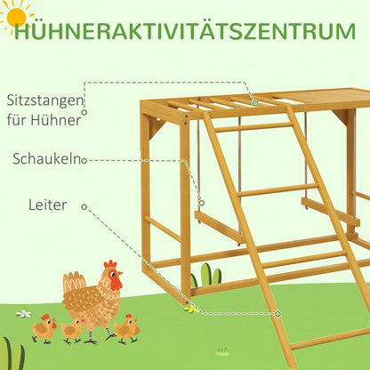 PawHut Hühner Spielgerüst aus Naturholz mit Schaukel & Leiter, Klettergerüst für 3-4 Hühner, Hühnerspielplatz mit Sitzstangen, Für innen & außen, Hühnerzubehör