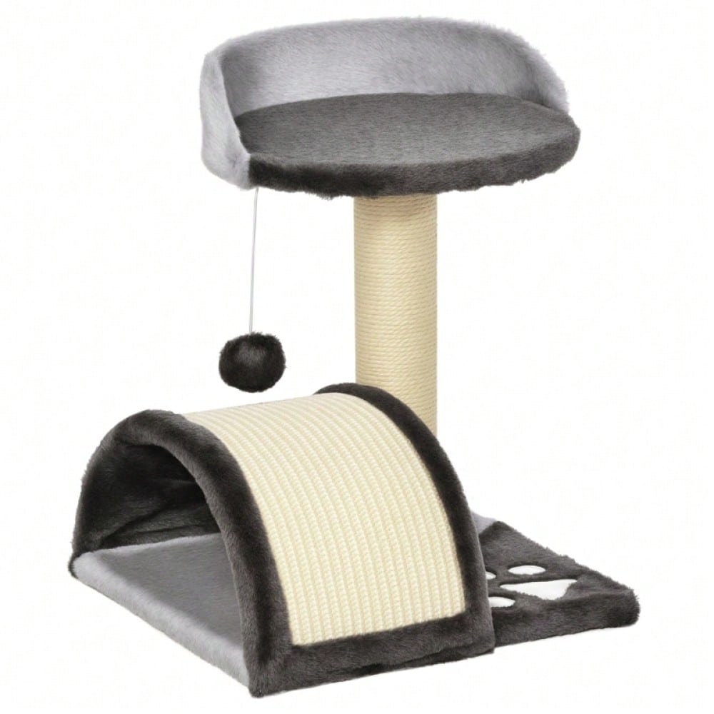 PawHut Kratzbaum für Katzen mit Spielball, Kleiner Kratzbaum mit Sisalstämmen, Kratzmöbel für kleine Katzen und Kitten, Für die Wohnung, 46 cm Höhe, Grau