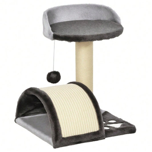 PawHut Kratzbaum für Katzen mit Spielball, Kleiner Kratzbaum mit Sisalstämmen, Kratzmöbel für kleine Katzen und Kitten, Für die Wohnung, 46 cm Höhe, Grau