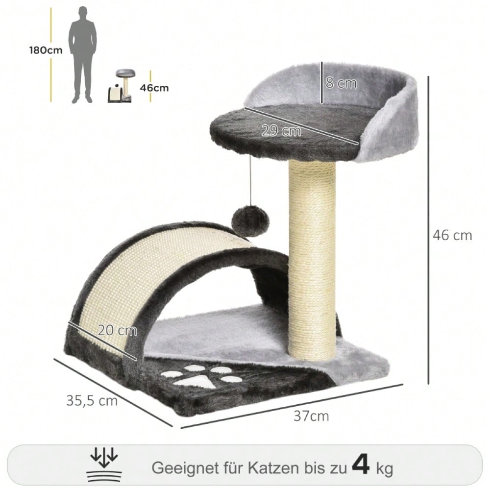 PawHut Kratzbaum für Katzen mit Spielball, Kleiner Kratzbaum mit Sisalstämmen, Kratzmöbel für kleine Katzen und Kitten, Für die Wohnung, 46 cm Höhe, Grau