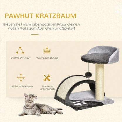 PawHut Kratzbaum für Katzen mit Spielball, Kleiner Kratzbaum mit Sisalstämmen, Kratzmöbel für kleine Katzen und Kitten, Für die Wohnung, 46 cm Höhe, Grau