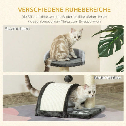 PawHut Kratzbaum für Katzen mit Spielball, Kleiner Kratzbaum mit Sisalstämmen, Kratzmöbel für kleine Katzen und Kitten, Für die Wohnung, 46 cm Höhe, Grau