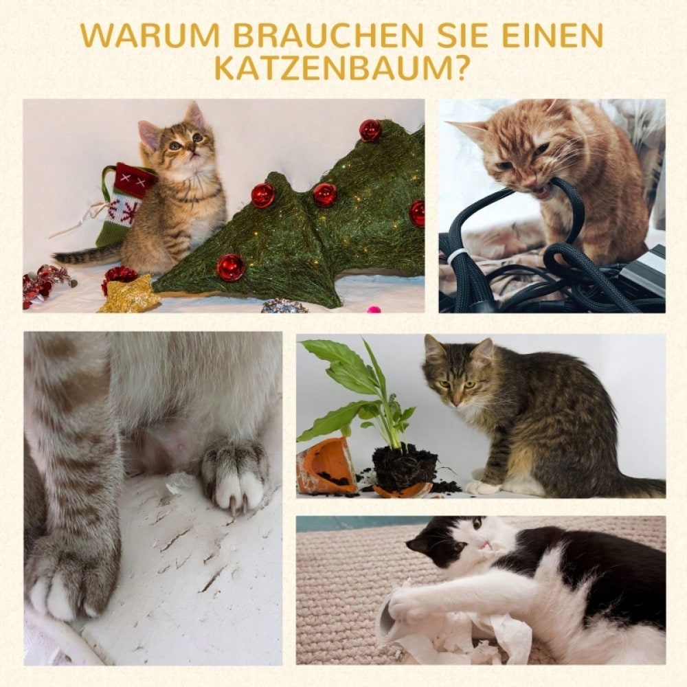 PawHut Kratzbaum für Katzen mit Spielball, Kleiner Kratzbaum mit Sisalstämmen, Kratzmöbel für kleine Katzen und Kitten, Für die Wohnung, 46 cm Höhe, Grau