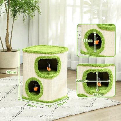PawHut Kratzturm für Katzen mit Höhle, Kratzbaum mit weicher Katzenhöhle aus Plüsch, Kratzfläche & Spielzeug, Für kleine Katzen, Katzenspielzeug für die Wohnung, 52 cm, Grün/Creme