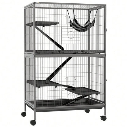 PawHut Großer Käfig für Nager, Nagetierkäfig mit 4 Plattformen, 3 Rampen & 4 Türen, Mehrstöckiger Hamsterkäfig für Meerschweinchen, Mäuse & Kleintiere, 80x52x128 cm, Stahl