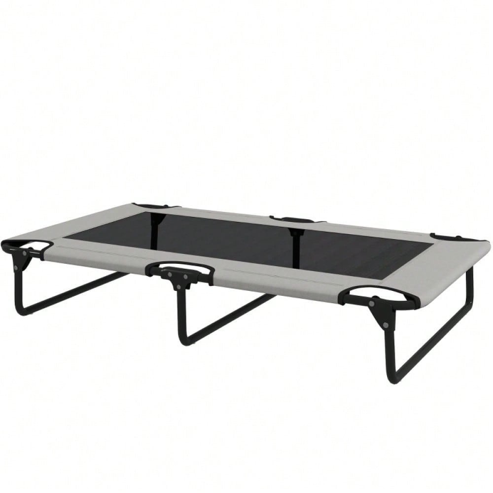 PawHut Erhöhtes Hundebett für große Hunde, Tragbares Hundebett mit atmungsaktivem Mesh-Netz, Belüftetes Liegefläche, Für Innen & Außen, 90x60x25 cm, Hellgrau