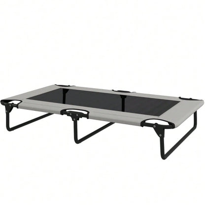 PawHut Erhöhtes Hundebett für große Hunde, Tragbares Hundebett mit atmungsaktivem Mesh-Netz, Belüftetes Liegefläche, Für Innen & Außen, 90x60x25 cm, Hellgrau
