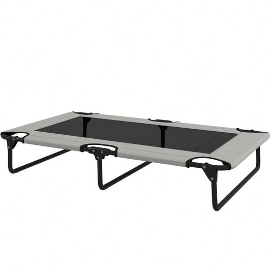 PawHut Erhöhtes Hundebett für große Hunde, Tragbares Hundebett mit atmungsaktivem Mesh-Netz, Belüftetes Liegefläche, Für Innen & Außen, 90x60x25 cm, Hellgrau