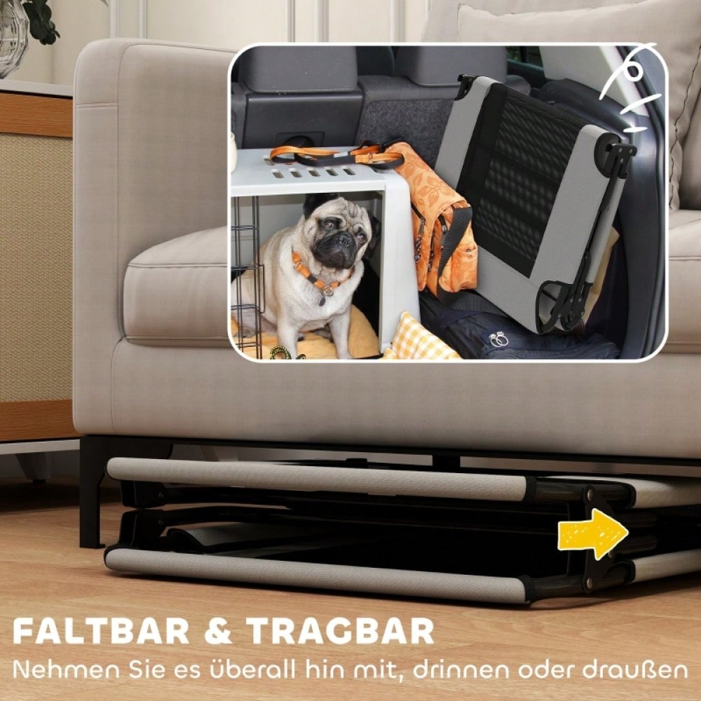 PawHut Erhöhtes Hundebett für große Hunde, Tragbares Hundebett mit atmungsaktivem Mesh-Netz, Belüftetes Liegefläche, Für Innen & Außen, 90x60x25 cm, Hellgrau