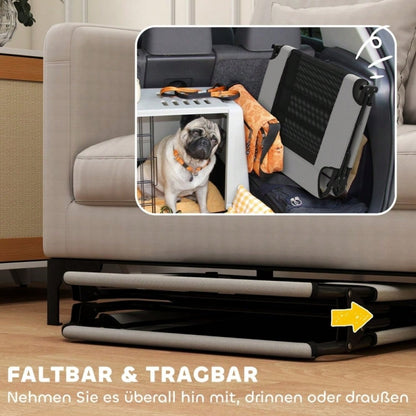 PawHut Erhöhtes Hundebett für große Hunde, Tragbares Hundebett mit atmungsaktivem Mesh-Netz, Belüftetes Liegefläche, Für Innen & Außen, 90x60x25 cm, Hellgrau