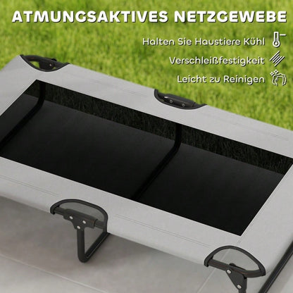 PawHut Erhöhtes Hundebett für große Hunde, Tragbares Hundebett mit atmungsaktivem Mesh-Netz, Belüftetes Liegefläche, Für Innen & Außen, 90x60x25 cm, Hellgrau