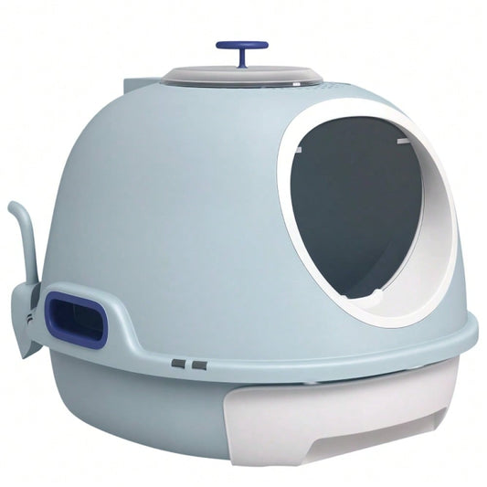 PawHut Katzentoilette mit Dach & Fenster, Hochwand Katzenklo mit Bodenschale und Schaufel, Geruchsarm & leicht zu reinigen, Für innen, Aus PP+ABS, 44 cm hoch, See-Blau