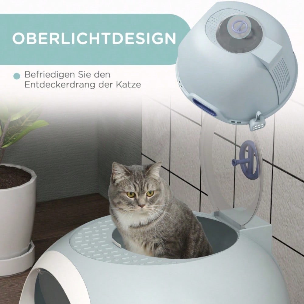 PawHut Katzentoilette mit Dach & Fenster, Hochwand Katzenklo mit Bodenschale und Schaufel, Geruchsarm & leicht zu reinigen, Für innen, Aus PP+ABS, 44 cm hoch, See-Blau