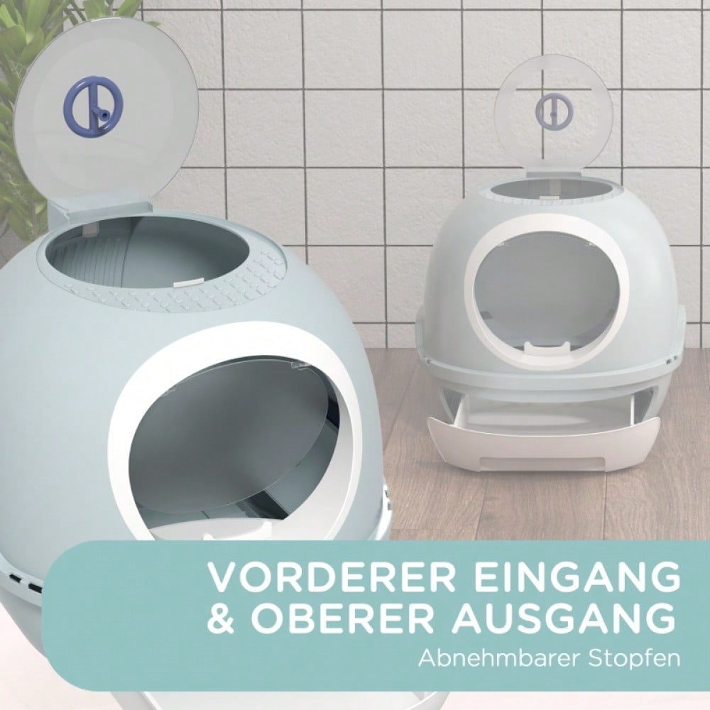 PawHut Katzentoilette mit Dach & Fenster, Hochwand Katzenklo mit Bodenschale und Schaufel, Geruchsarm & leicht zu reinigen, Für innen, Aus PP+ABS, 44 cm hoch, See-Blau