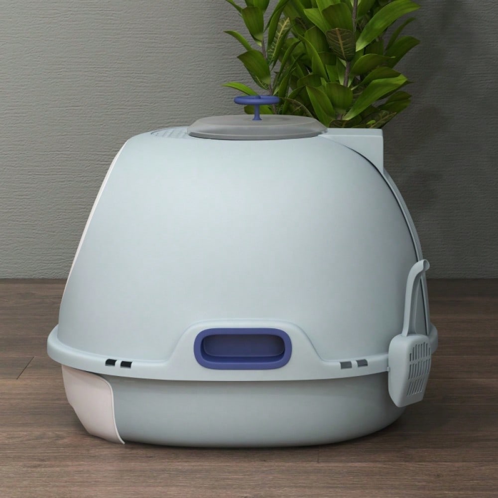 PawHut Katzentoilette mit Dach & Fenster, Hochwand Katzenklo mit Bodenschale und Schaufel, Geruchsarm & leicht zu reinigen, Für innen, Aus PP+ABS, 44 cm hoch, See-Blau