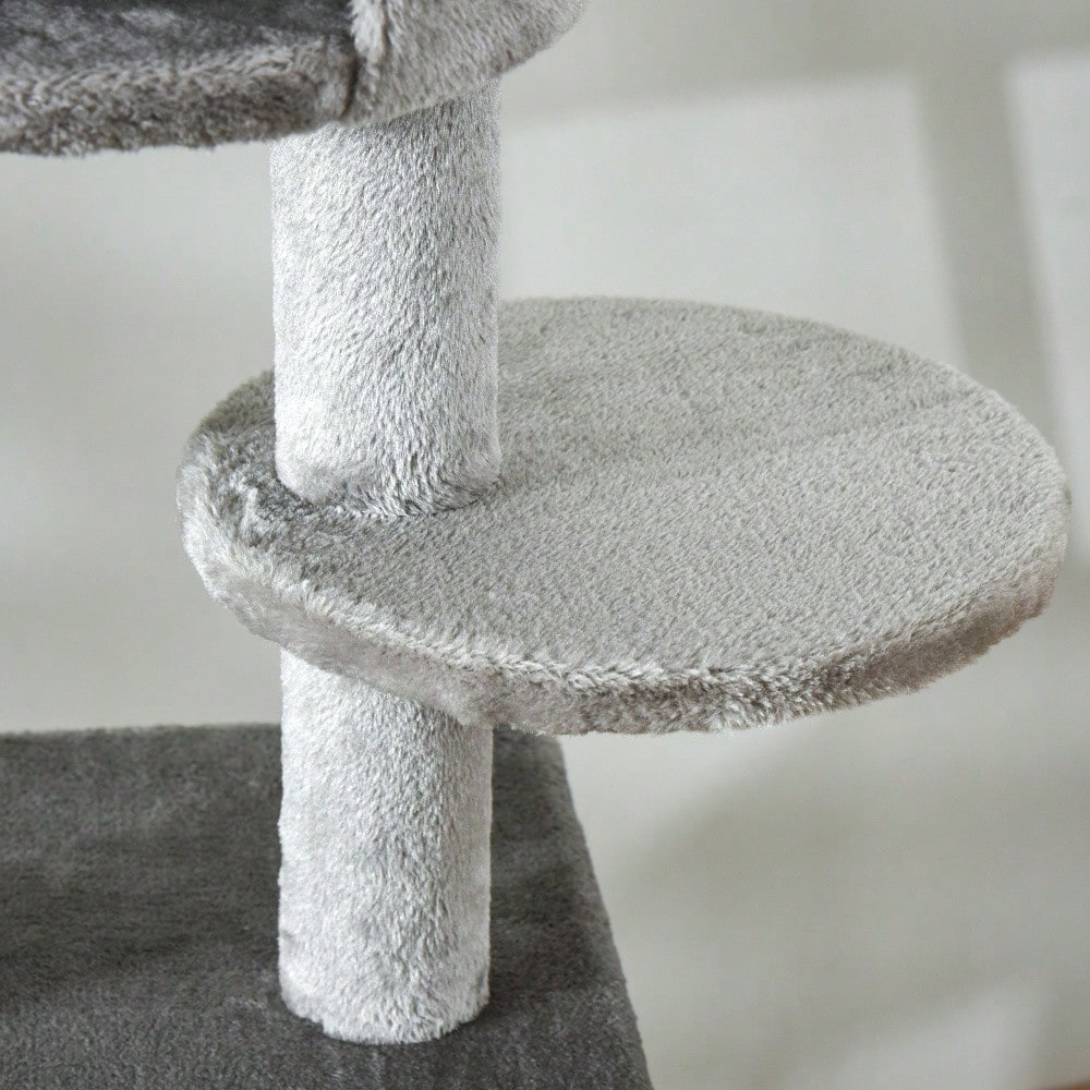 PawHut Kratzbaum Deckenhoch XXL, höhenverstellbar 225-255 cm, mit Spielzeug & Sisalstämmen, Kratztonne für kleine Katzen, Katzenmöbel für die Wohnung, hellgrau